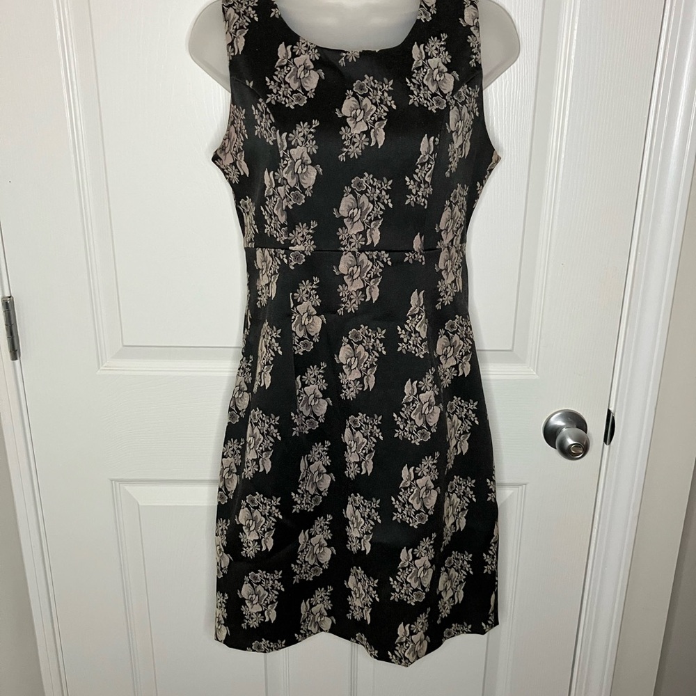 Style works Floral Black and Cream Sleeveless Dress